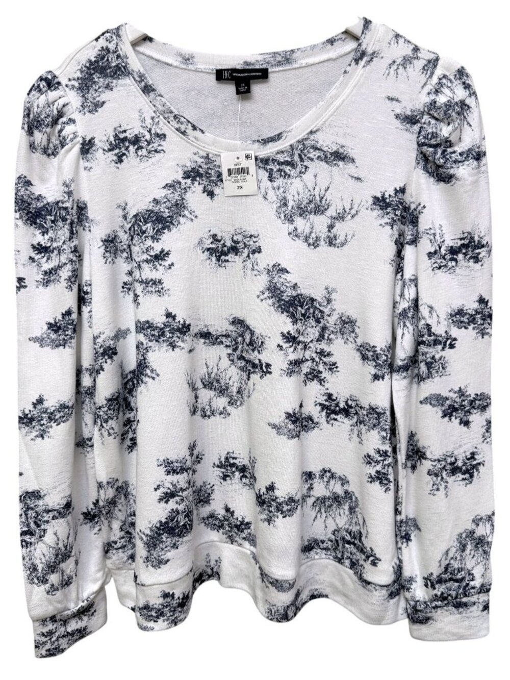 INC International Concepts Blue White Toile Sweatshirt Plus Size 2X Pullover NWT